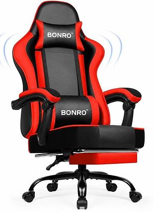 Кресло офисное с подставкой для ног bonro b-059 красное, для офиса, дома и гейминга, работы , офиса из экокожи до 150 кг
