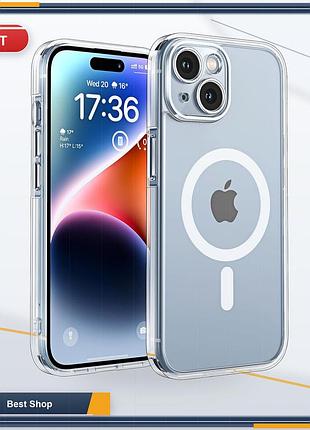 Чехол накладка для iphone 14 magsafe tocol прозрачный tpu полная защита камеры ударопрочный, защитное стекло 2 шт