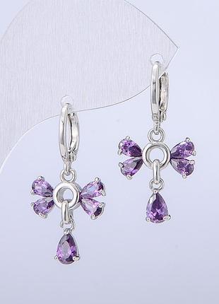 Сережки xuping родій із бузковими кристалами d-14 мм+- s-28 мм+-