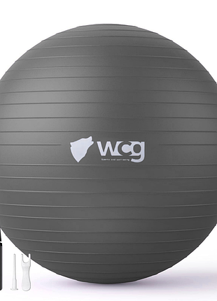 Мяч для фитнеса wcg balance pro 75 см anti-burst до 500 кг с насосом, фитбол для йоги, пилатеса и беременных, графитовый, для зала