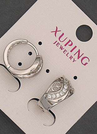 Сережки xuping з білими стразами d-9х16мм +- родій