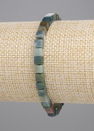 Браслет моховий агат кубик d-4х4мм+- l-18см+- стрейч