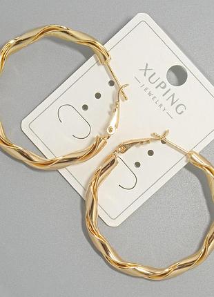 Серьги кольца xuping s-3,5мм, d-39х41мм+ - позолота 18к