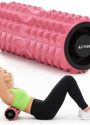 Массажный ролик actiget eva 33 x 13 см (валик, роллер) act0100 pink, для массажа мышц и восстановления, для дома и спортзала