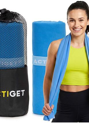 Рушник спортивний actiget 150 x 80 см з мікрофібри act0191 blue, для дому, тренувань і подорожей, для активного способу життя