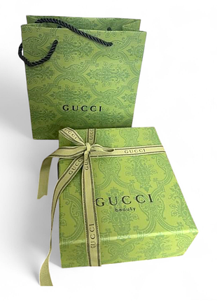 Комплект пакет gucci и коробка gucci, зеленый, фактурный картон, брендированная лента, размер 165х65х125 мм, стильный набор для