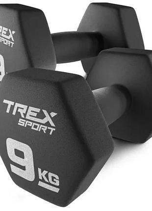 Гантелі для фітнесу неопренові trex sport tx-090vd 2x9 кг для силових вправ, дому, спортзалу та регулярних тренувань