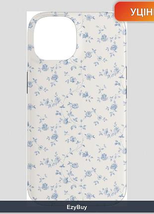 Защитный чехол для iphone 14 (6.1") с цветочным принтом голубого цвета, поликарбонат и tpu, усиленная защита