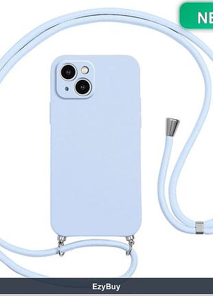 Защитный чехол-накладка для iphone 14 (6,1") голубого цвета с регулируемым нейлоновым ремешком на шею и плечо