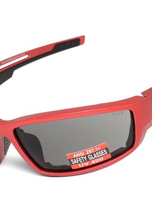 Окуляри захисні global vision sly metallic червоний (gray), сірі лінзи в оправі кольору червоний металік, для майстерні та гаража