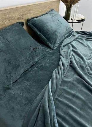 Теплий велюровий комплект постільної білизни моніка євро з вишивкою