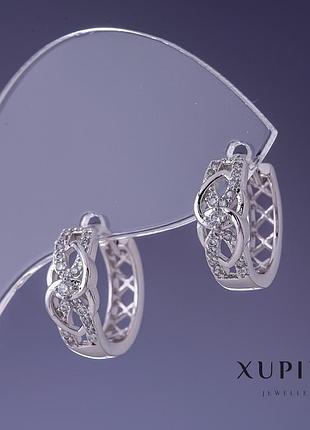 Сережки xuping 6х14мм родій із білими стразами