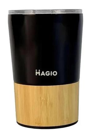 Термокружка magio mg-1044в 300мл черная/бамбук