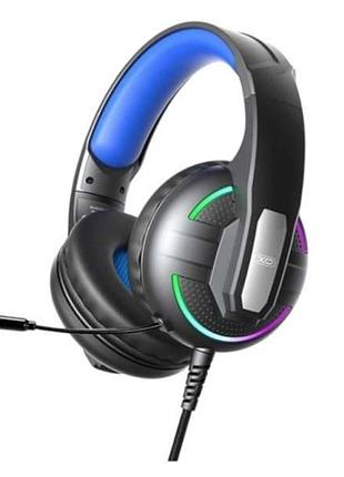 Ігрові навушники провідні з мікрофоном і led rgb підсвічуванням xo ge-09 чорні з синім
