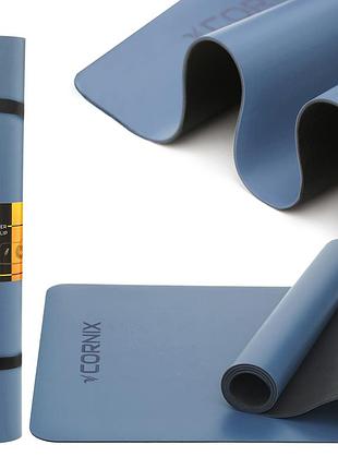 Коврик спортивный cornix pu 183 x 68 x 0.4 см для йоги и фитнеса xr-0319 blue, для гимнастики и разминки, для активных занятий