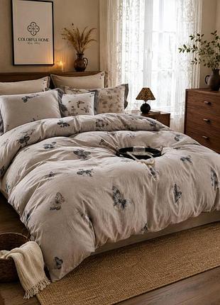 Постельное белье полуторное с текстурой льна colorful home print 2 21686 150х210 см