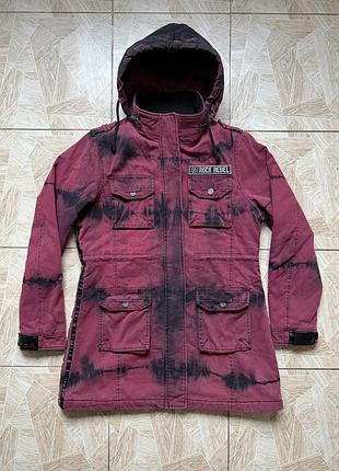Парка vintage rock rebel women’s military jacket xl burgundy black skull fleece lined