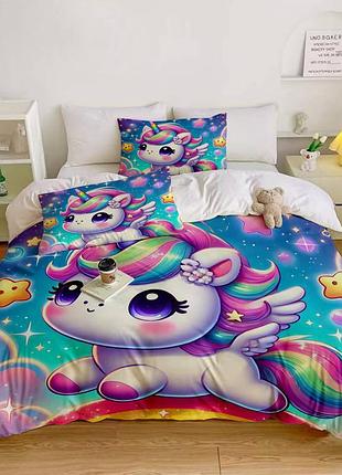Постільна білизна 3d полуторна з мікросатину unicorn dreams 31437 150х215 см 50х70 см