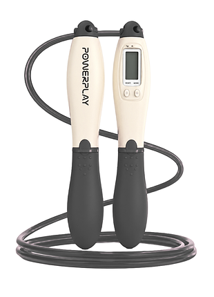 Скакалка со счетчиком powerplay 4216 jump rope черно-белая 2.8 см., для гимнастики и разминки, для зала, для фитнеса, для пилатеса