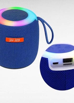 Колонка акумуляторна bluetooth з підсвічуванням sh 309 bt blk/blue/silver синя