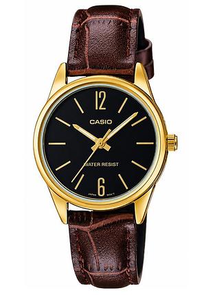 Женские часы casio ltp-v005gl-1b с кожаным ремешком и золотистым корпусом
