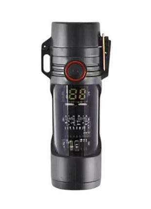 Фонарь ручной аккумуляторный li-ion с индикацией заряда и зажигалкой type-c multifunctional d66-cob черный