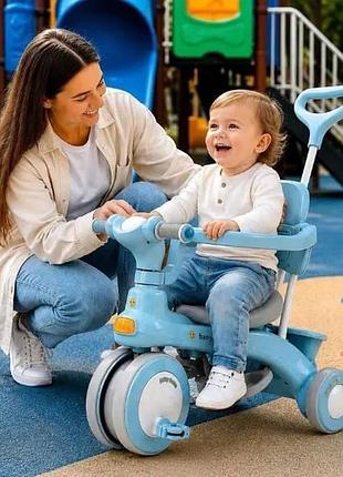 Велосипед трёхколёсный baby carriage 588 с родительской ручкой и корзиной голубой