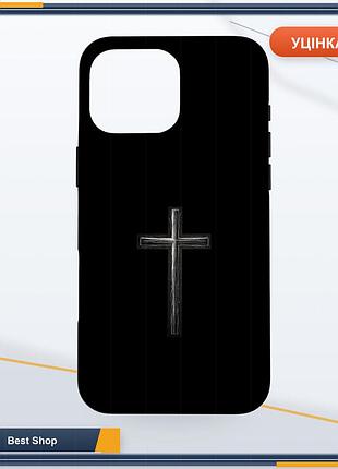 Чехол накладка бампер для iphone 16 pro max, черный с принтом христианского креста, поликарбонат и tpu