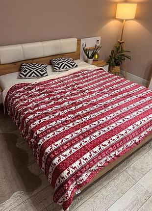 Теплое покрывало 200×230 велюр овчина новогодняя коллекция