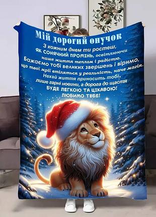 Плед 3d з побажаннями для онука онуку зимовий лев 17541 160х200 см