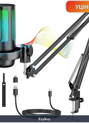 Конденсаторный микрофон 192 khz / 24 bit с rgb подсветкой и пантографом для pc mac os harmonyos ps4/ps5 черный