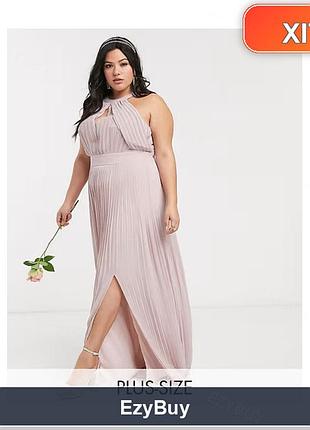 Сукня максі 26 рожевого кольору з плисе, розрізом спереду plus size для подружок нареченої