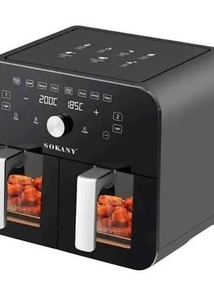 Аэрогриль-фритюрница на два отделения объемом 5л+5л sokany sk-10008 черный