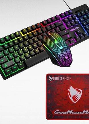 Ігровий комплект клавіатура, миша, навушники, килимок gaming combo 4-in-1 t-wolf tf-400 чорний