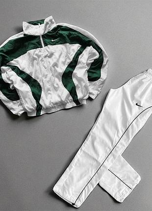 Спортивний костюм nike з плащівки, зелено-білий комплект найк із вітровкою та штанами, чоловічий спортивний костюм