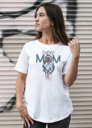 Футболка женская с принтом "super mom" белая s
