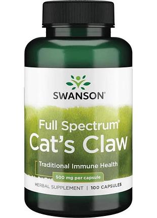 Натуральна добавка swanson cat's claw 500 mg full spectrum, 100 капсул