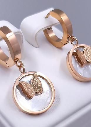 Сережки stainless steel медична сталь позолота чв. довжина 3 см. ширина 1,4 см.