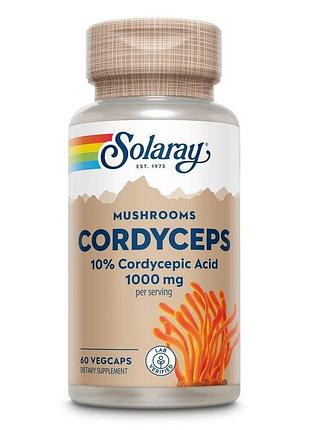 Экстракт кордицепса solaray cordyceps mushroom 10% cordycepic acis 1000 mg, 60 вегакапсул