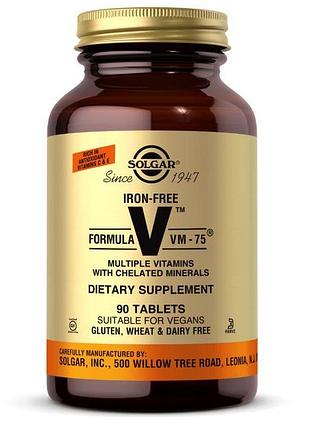 Вітаміни та мінерали solgar formula v vm-75 iron free, 90 таблеток