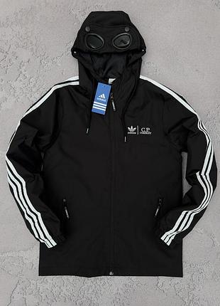 Олимпийка adidas черная, мужская ветровка с капюшоном, куртка адидас из плащевки