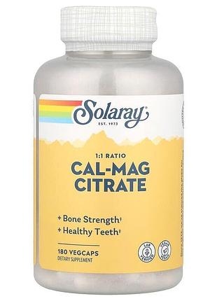 Кальций и магний цитрат solaray cal-mag citrate 1:1 ratio, 180 вегакапсул