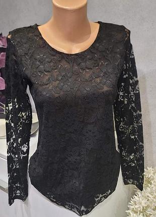 Мереживна блузка чорна 2xl