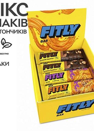 Мікс вуглеводних батончиків fitly bar no added sugar, 12*45 грам mix