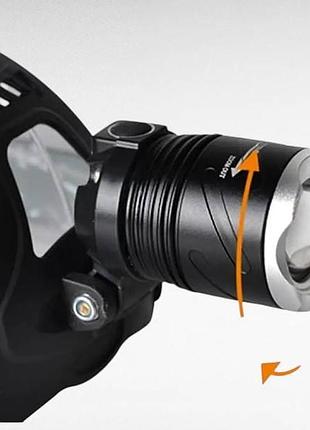 Фонарь налобный аккумуляторный 2x18650 q-909-p50 черный