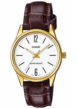 Женские часы casio ltp-v005gl-7b с кожаным ремешком и золотистым корпусом