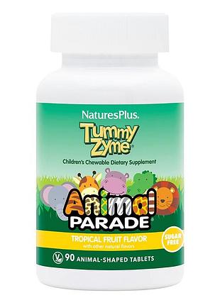 Пробіотики і пребіотики natures plus animal parade children's tummy zume, 90 жувальних таблеток - тропічні фрукти