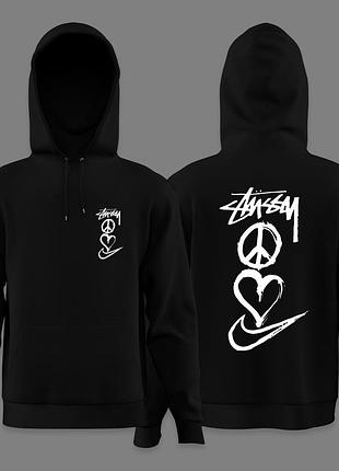 Мужской худи на флисе стусси и найк мир / stussy and nike peace