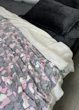 Теплый евро плед велюр-шерсть 200×220 см с мягкой овчиной