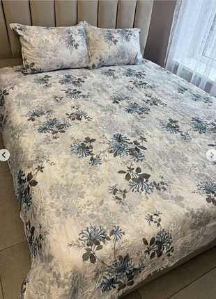 Набор покрывало с цветами 100% хлопок стеганное 200x230 и 2 наволочки 50x70.